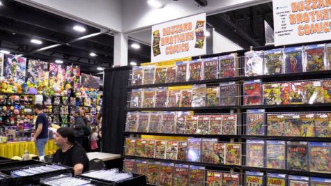 Hundreds of comics sit on shelves at a selling booth at the Lexington Comic and Toy Convention on Friday, March 24, 2023, at Central Bank Center in Lexington, Kentucky. Photo by Nate Lucas | Staff
