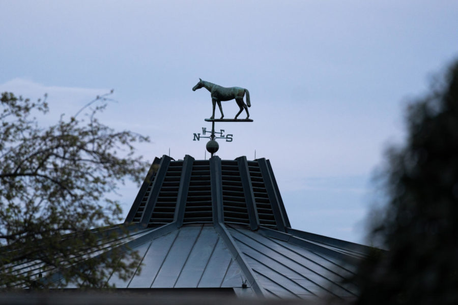Clouds cover the morning sky during morning training on the opening day of the Spring Meet on Friday, April 7, 2023, at Keeneland in Lexington, Kentucky. Photo by Carter Skaggs | Staff
