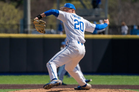 Kentucky Wildcats pitcher Mason Moore (20) pitches the ball during the No. 18 Kentucky vs. No. 25 Missouri baseball game on Sunday, April 2, 2023, at Kentucky Proud Park in Lexington, Kentucky. Kentucky won 3-1. Photo by Travis Fannon | Staff