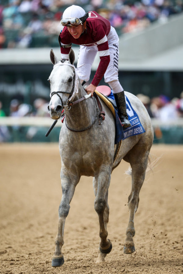 A jockey rides his horse during the 149th Kentucky Derby on Saturday, May 6, 2023, in Churchill Downs in Louisville, Kentucky. Photo by Samuel Colmar | Staff