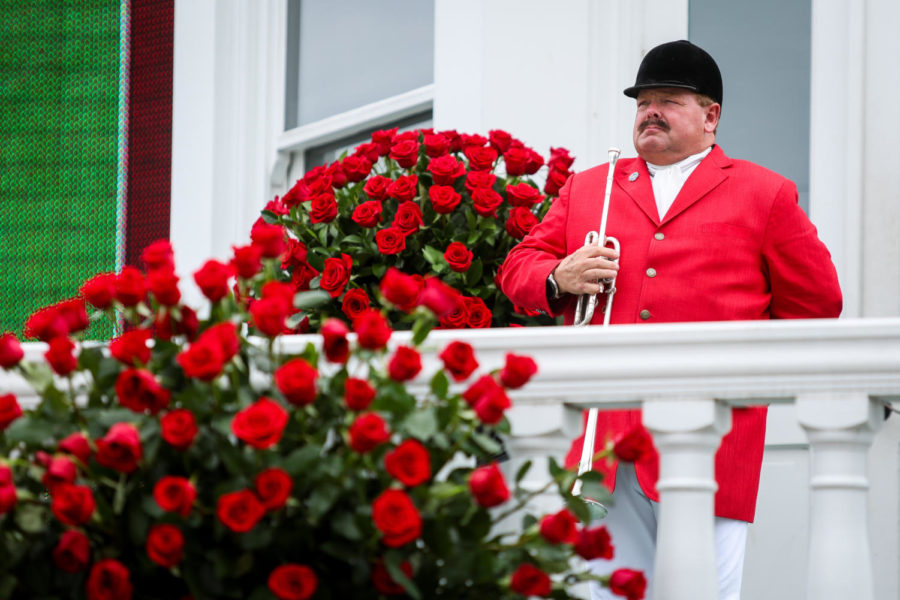 The Derby bugler, Steve Buttleman, holds his instrument during the 149th Kentucky Derby on Saturday, May 6, 2023, in Churchill Downs in Louisville, Kentucky. Photo by Samuel Colmar | Staffz