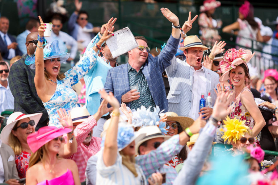 Derby goers cheer during the 149th Kentucky Derby on Saturday, May 6, 2023, in Churchill Downs in Louisville, Kentucky. Photo by Samuel Colmar | Staff