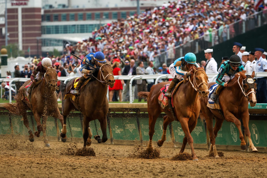 The field approaches the finish during the 149th Kentucky Derby on Saturday, May 6, 2023, in Churchill Downs in Louisville, Kentucky. Photo by Samuel Colmar | Staff