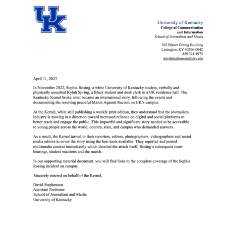 Rosing multimedia coverage by the Kentucky Kernel, University of Kentucky 