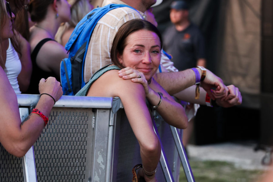 A Weezer fan tears up during the set on Saturday, June 3, 2023, during the Railbird music festival at the Red Mile infield in Lexington, Kentucky. Photo by Abbey Cutrer | Staff