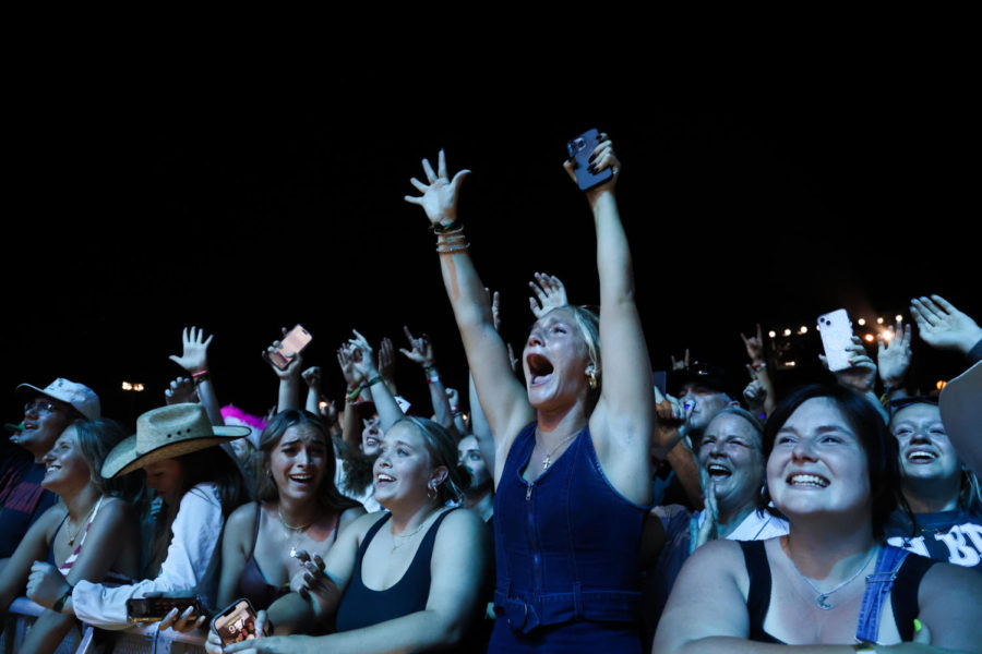 Fans cheer as Zach Bryan performs on Saturday, June 3, 2023, during the Railbird music festival at the Red Mile infield in Lexington, Kentucky. Photo by Abbey Cutrer | Staff