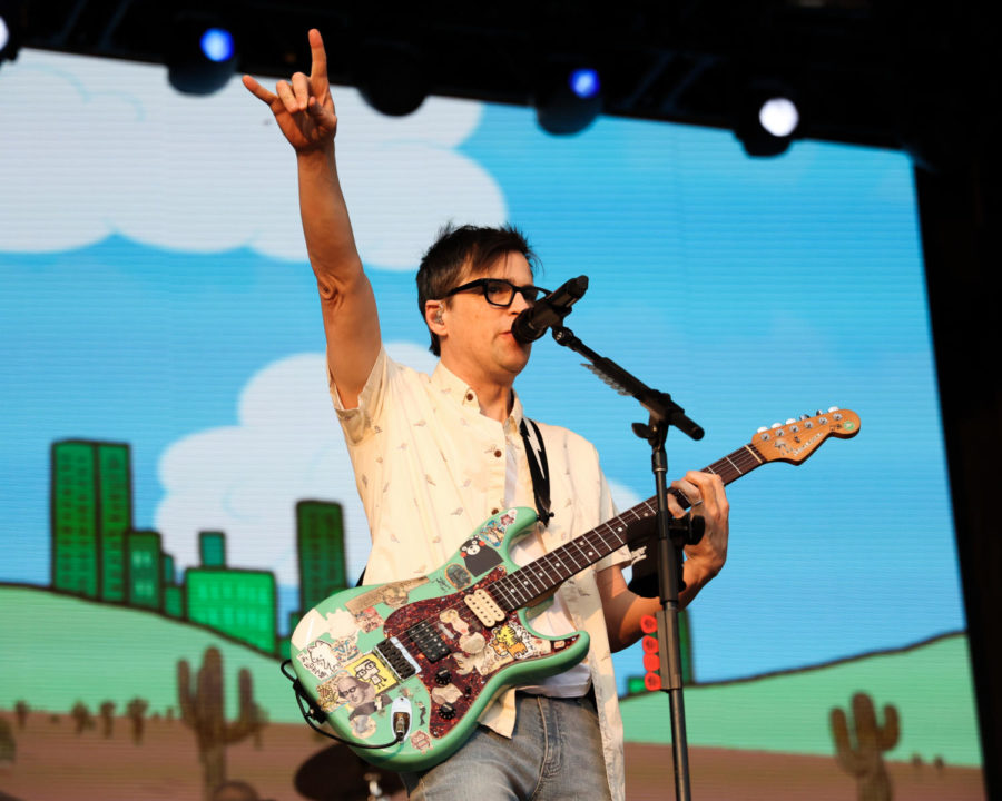 Weezer performs on Saturday, June 3, 2023, during the Railbird music festival at the Red Mile infield in Lexington, Kentucky. Photo by Abbey Cutrer | Staff