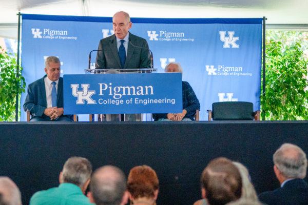 University of Kentucky President Eli Capilouto speaks during a renaming ceremony for the college of engineering on Friday, Sept. 8, 2023. Photo by Travis Fannon | Staff