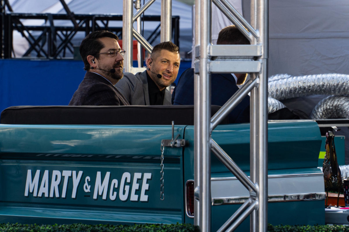 SEC Nation cast members talks on Marty & McGee prior to the Kentucky vs Florida football game on Saturday, Sept. 30, 2023, at Kroger Field in Lexington, Kentucky. Photo by Isaiah Pinto | Staff