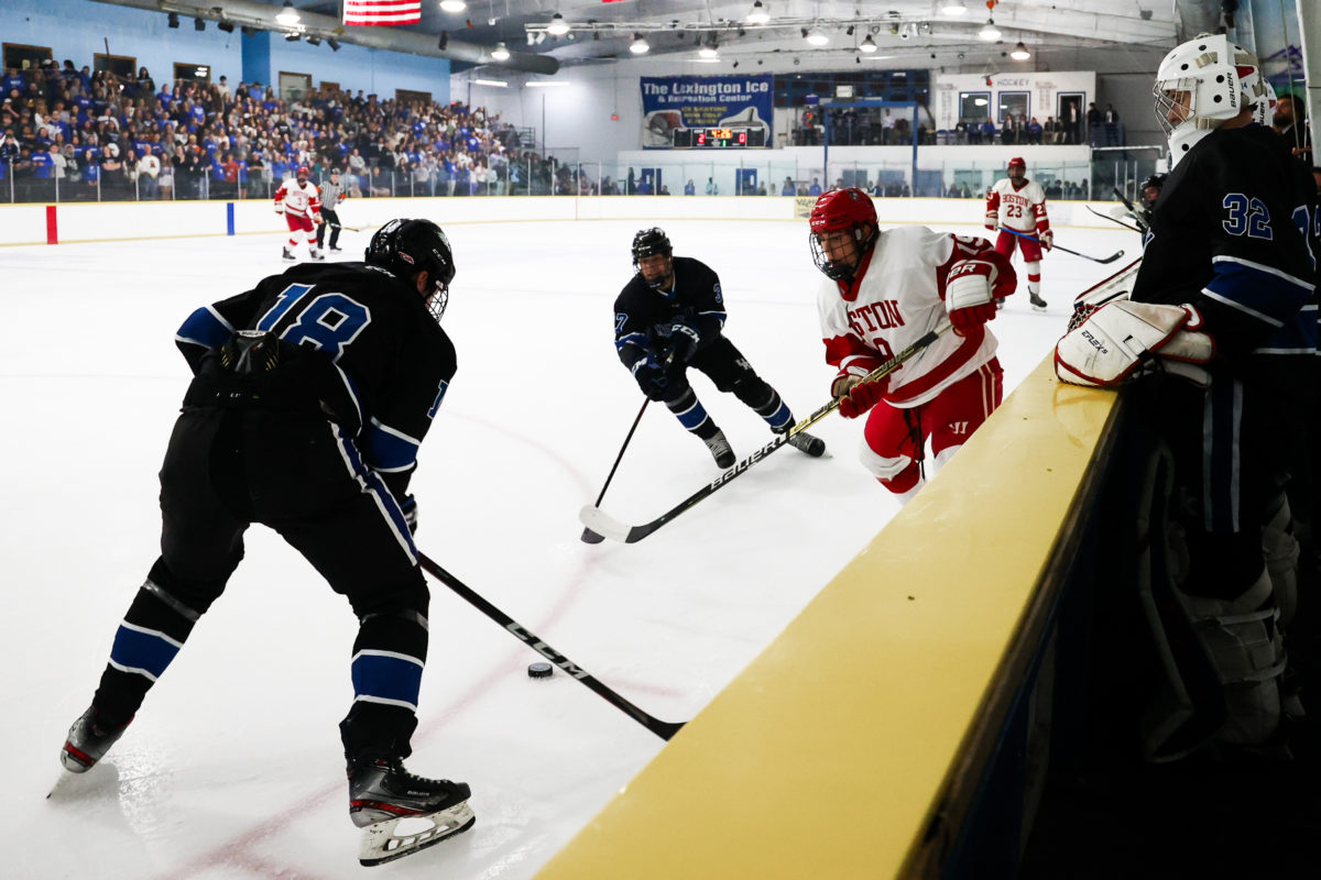Kentucky center Brett Quinn controls the puck during the Kentucky vs. Boston University hockey game on Saturday, Sept. 16, 2023, at the Lexington Ice and Recreation Center in Lexington, Kentucky. Kentucky won 9-1. Photo by Abbey Cutrer | Staff
