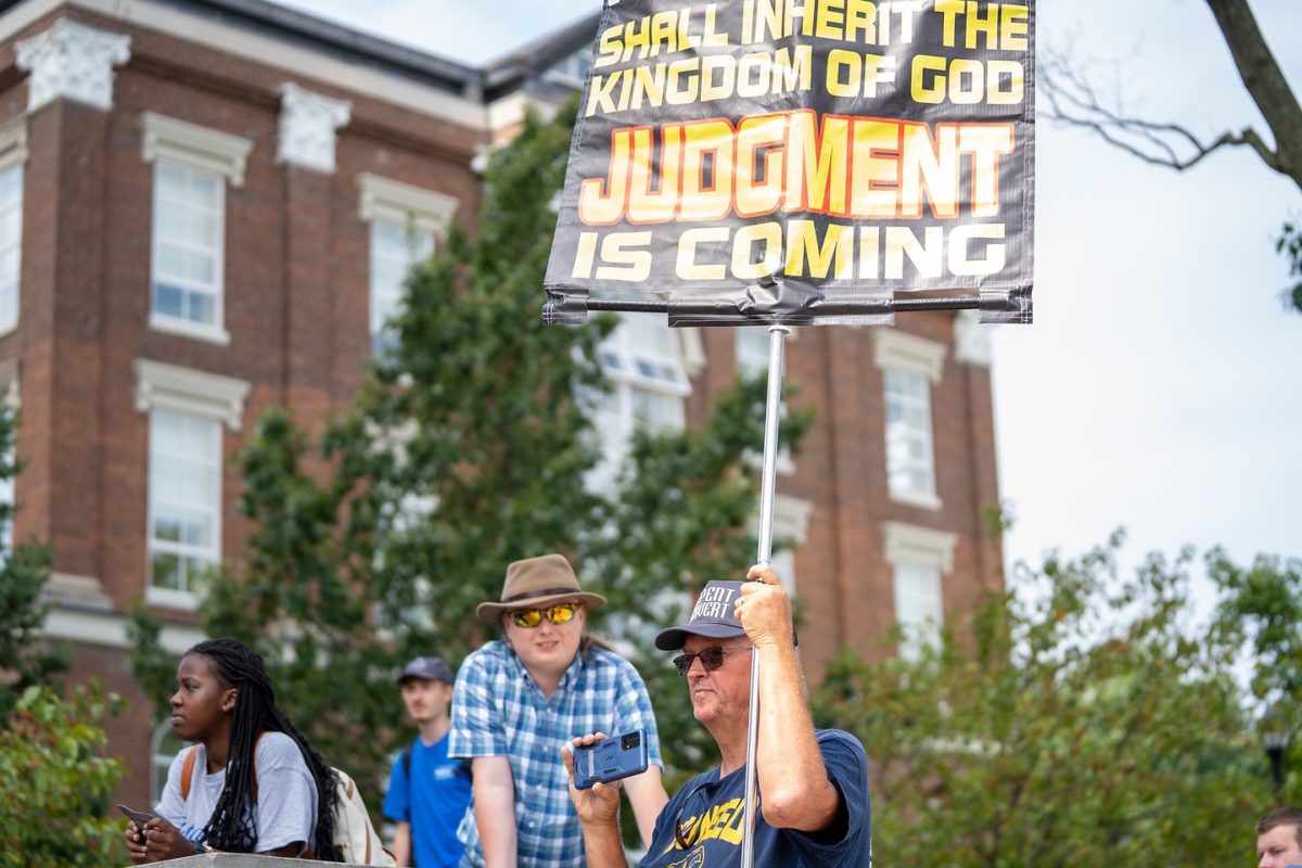 Evangelists cause controversy from an on-campus demonstration on Tuesday, Aug. 29, 2023, at the University of Kentucky in Lexington, Kentucky. Photo by Travis Fannon | Staff