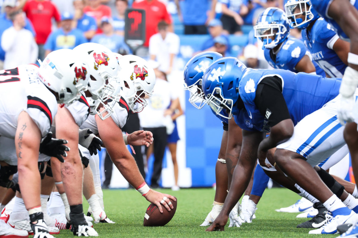 Ball State prepares to snap the ball during the Kentucky vs. Ball State football game on Saturday, Sept. 2, 2023, at Kroger Field in Lexington, Kentucky. Kentucky won 44-14. Photo by Abbey Cutrer | Staff