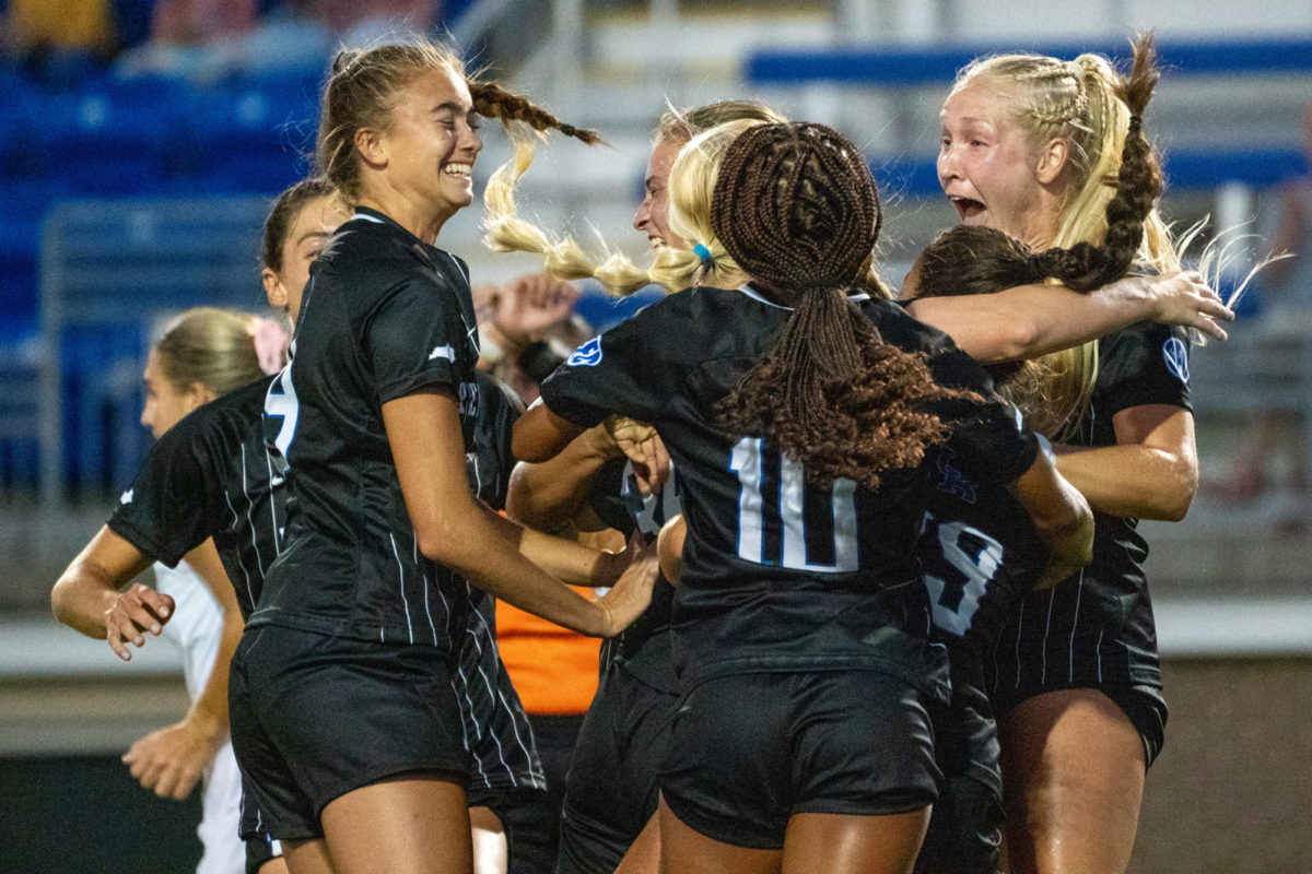 Kentucky+players+celebrate+scoring+a+goal+in+the+first+half+during+the+Kentucky+vs.+UT+Martin+womens+soccer+match+on+Thursday%2C+Aug.+31%2C+2023%2C+at+the+Wendell+and+Vickie+Bell+Soccer+Complex+in+Lexington%2C+Kentucky.+Kentucky+won+4-0.+Photo+by+Travis+Fannon+%7C+Staff