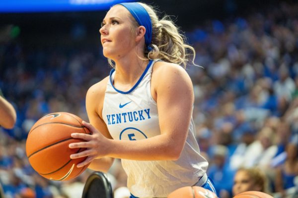 Kentucky womens basketball guard Cassidy Rowe (5) prepares to shoot the ball during Big Blue Madness on Friday, Oct. 13, 2023, inside Rupp Arena in Lexington, Kentucky. Photo by Travis Fannon | Staff