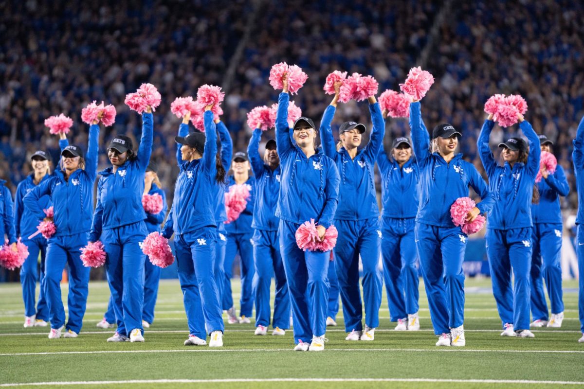 The Kentucky dance team performs during the Kentucky vs. Missouri football game on Saturday, Oct. 14, 2023, at Kroger Field in Lexington, Kentucky. Kentucky lost 38-21. Photo by Travis Fannon | Staff