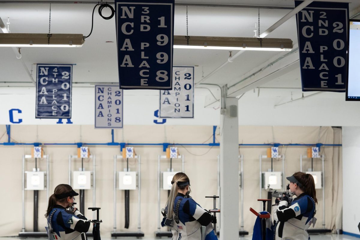 Kentucky players line up their shots during the Kentucky vs. Ole Miss rifle match on Sunday, Nov. 5, 2023, at the Buell Armory in Lexington, Kentucky. Kentucky won 4718-4707. Photo by Travis Fannon | Staff