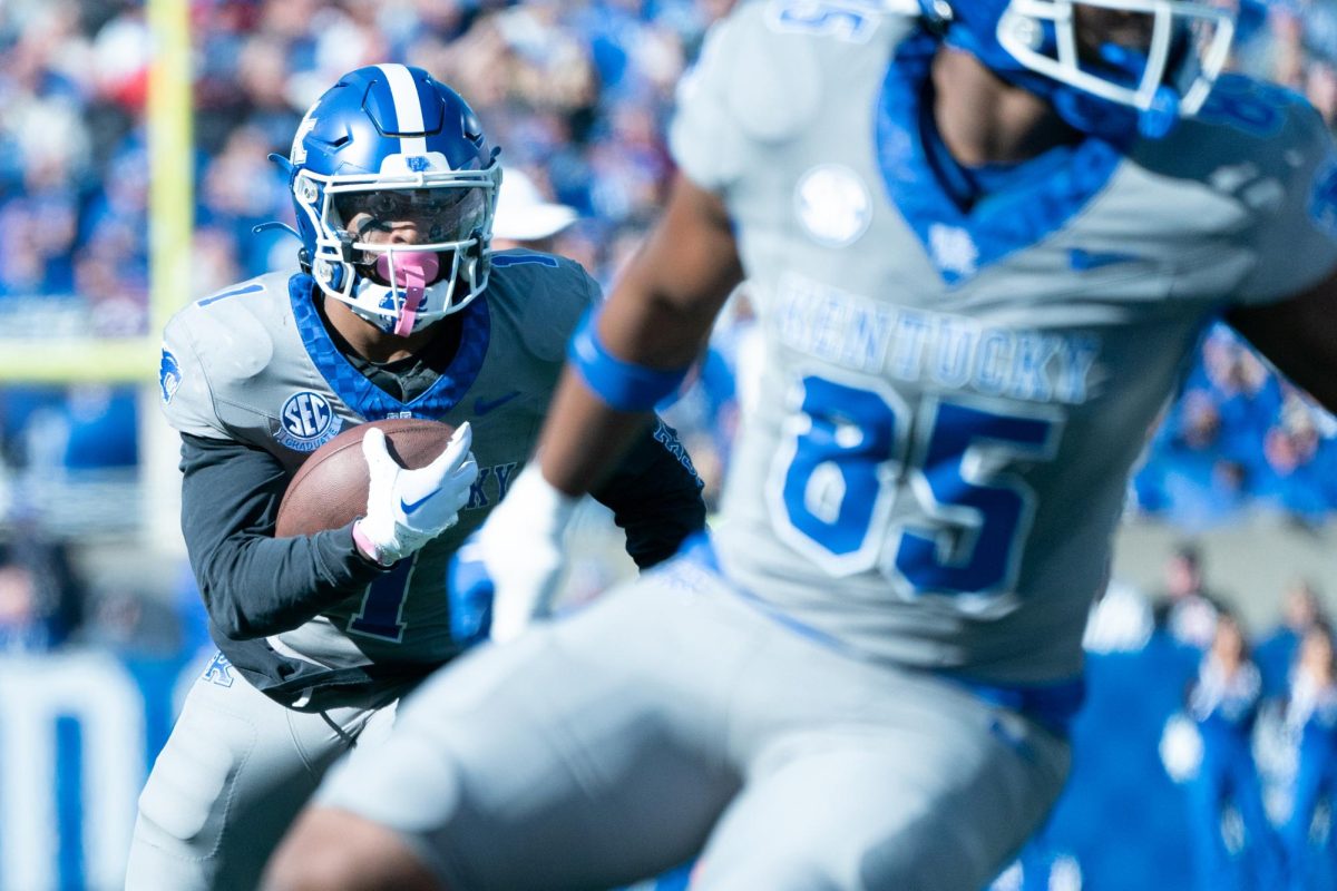 Kentucky running back Ray Davis runs the ball during the Kentucky vs. Alabama football game on Saturday, Nov. 11, 2023, at Kroger Field in Lexington, Kentucky. Kentucky lost 49-21. Photo by Travis Fannon | Staff