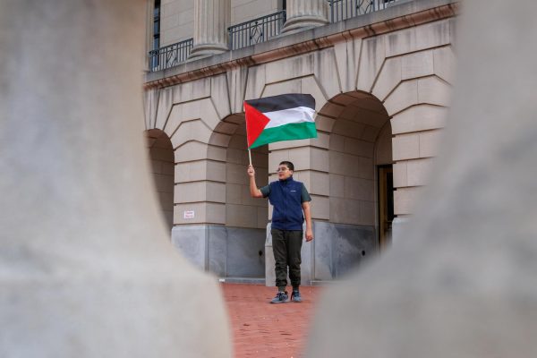 A child holds a Palestinian flag during the free Palestine protest on Nov 7, 2023, in Frankfort Kentucky. Photo by Matthew Mueller | Staff