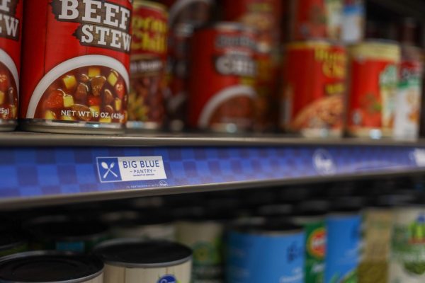 Shelves of products are stocked in the Big Blue Pantry on Nov. 17, 2023, in Lexington, Kentucky, at Frazee Hall. Photo by Matthew Mueller | Staff