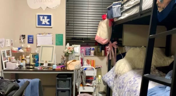 Bunk beds are stacked in a “3-person Modified 2-Bedroom Suite,” that houses two freshmen women on Wednesday, Oct. 25, 2023, at the University of Kentucky in Lexington, Kentucky. Photo by Giana Gallo | Staff