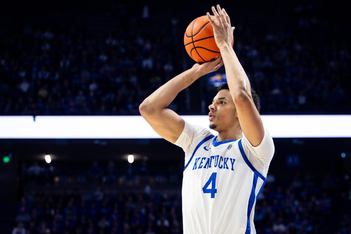 Kentucky forward Tre Mitchell (4) shoots the ball during the Kentucky vs. North Carolina Wilmington mens basketball game on Saturday, Dec. 2, 2023, at Rupp Arena in Lexington, Kentucky. Kentucky lost 80-73. Photo by Samuel Colmar | Staff