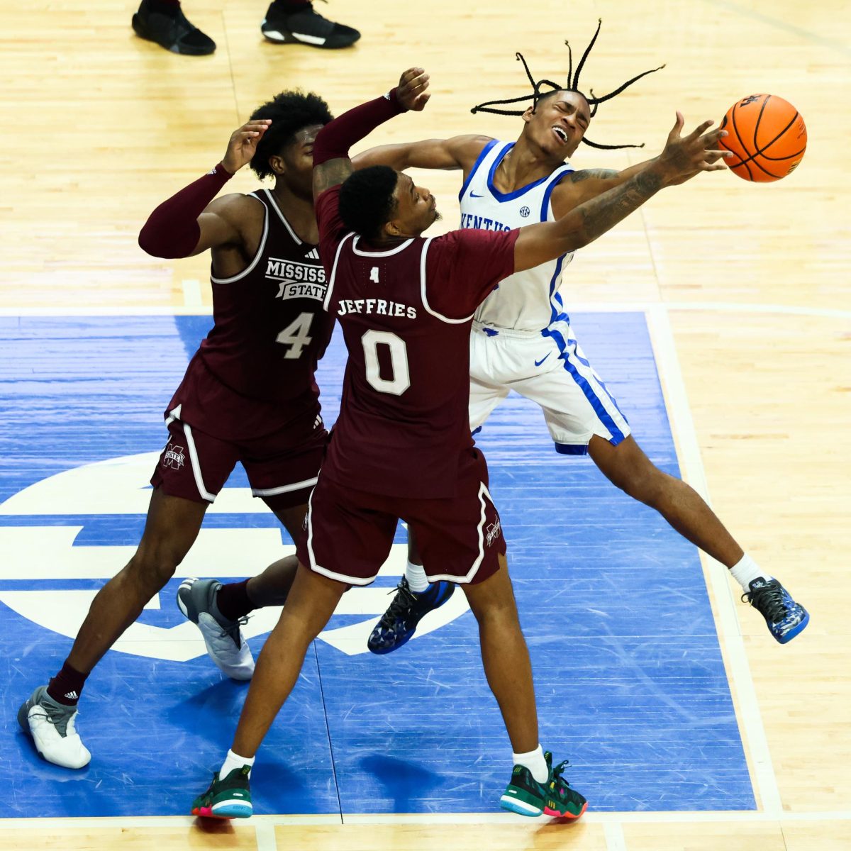 Kentucky guard Rob Dillingham reaches for the ball during the Kentucky vs. Mississippi State men’s basketball game on Wednesday, Jan. 17, 2024, at Rupp Arena in Lexington, Kentucky. Kentucky won 90-77. Photo by Abbey Cutrer | Staff