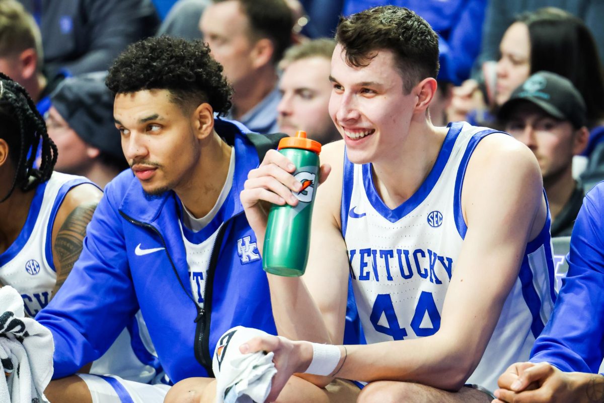 Kentucky+forward+Zvonimir+Ivisic+smiles+on+the+bench+during+the+Kentucky+vs.+Georgia+men%E2%80%99s+basketball+game+on+Saturday%2C+Jan.+20%2C+2024%2C+at+Rupp+Arena+in+Lexington%2C+Kentucky.+Photo+by+Abbey+Cutrer+%7C+Staff