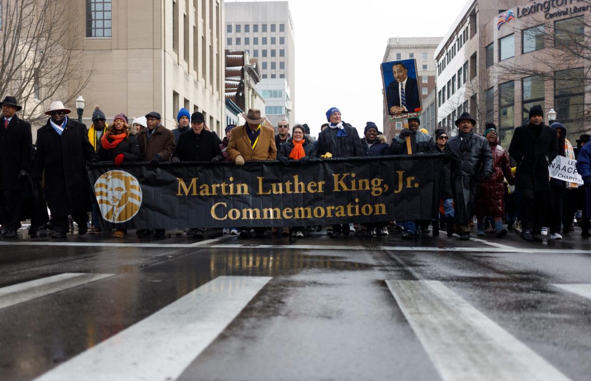 People attend the Dr. Martin Luther King Jr. Freedom March for racial justice on Jan. 15, 2024, in Lexington, Kentucky. Photo by Matthew Mueller | Staff