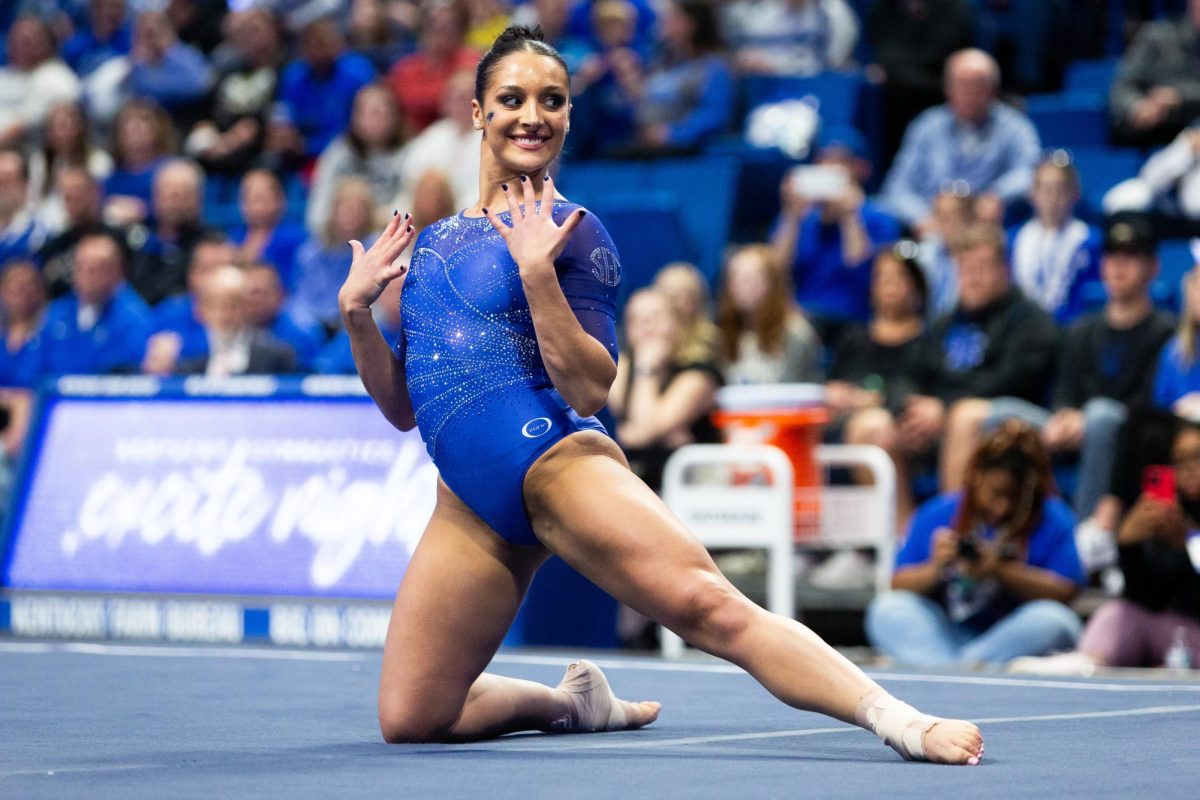 Isabella Magnelli performs her floor routine during the No. 7 Kentucky vs. No. 18 Georgia gymnastics meet on Friday, January 26, 2024, at Rupp Arena in Lexington, Kentucky. Kentucky won 197.950-195.650. Photo by Brady Saylor | Staff