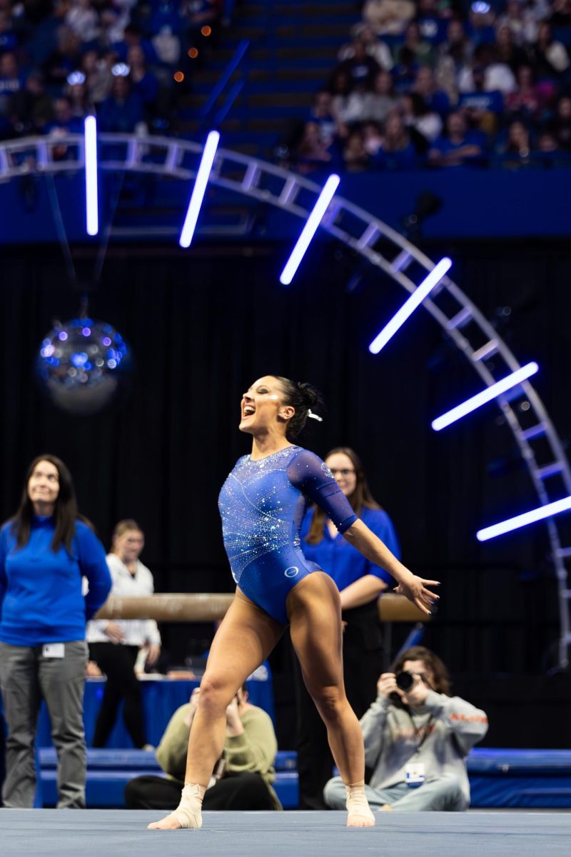 Senior Isabella Magnelli performs her floor routine during the No. 7 Kentucky vs. No. 18 Georgia gymnastics meet on Friday, January 26, 2024, at Rupp Arena in Lexington, Kentucky. Kentucky won 197.950-195.650. Photo by Ella Porter | Staff