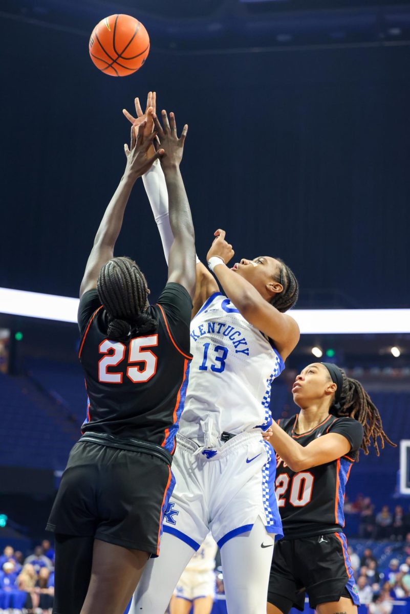 Kentucky forward Ajae Petty goes up for a shot during the Kentucky vs Florida women’s basketball game on Sunday, Feb. 18, 2024, at Rupp Arena in Lexington, Kentucky. Kentucky won 81-77. Photo by Sydney Yonker | Staff