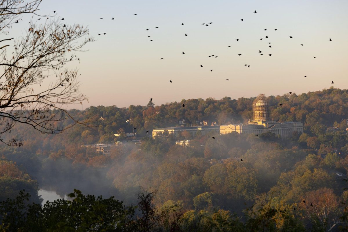 Birds+fly+past+the+State+Capitol+in+Frankfort%2C+Kentucky%2C+on+Friday%2C+October+13%2C+2023.+Photo+by+Aidan+Thompson