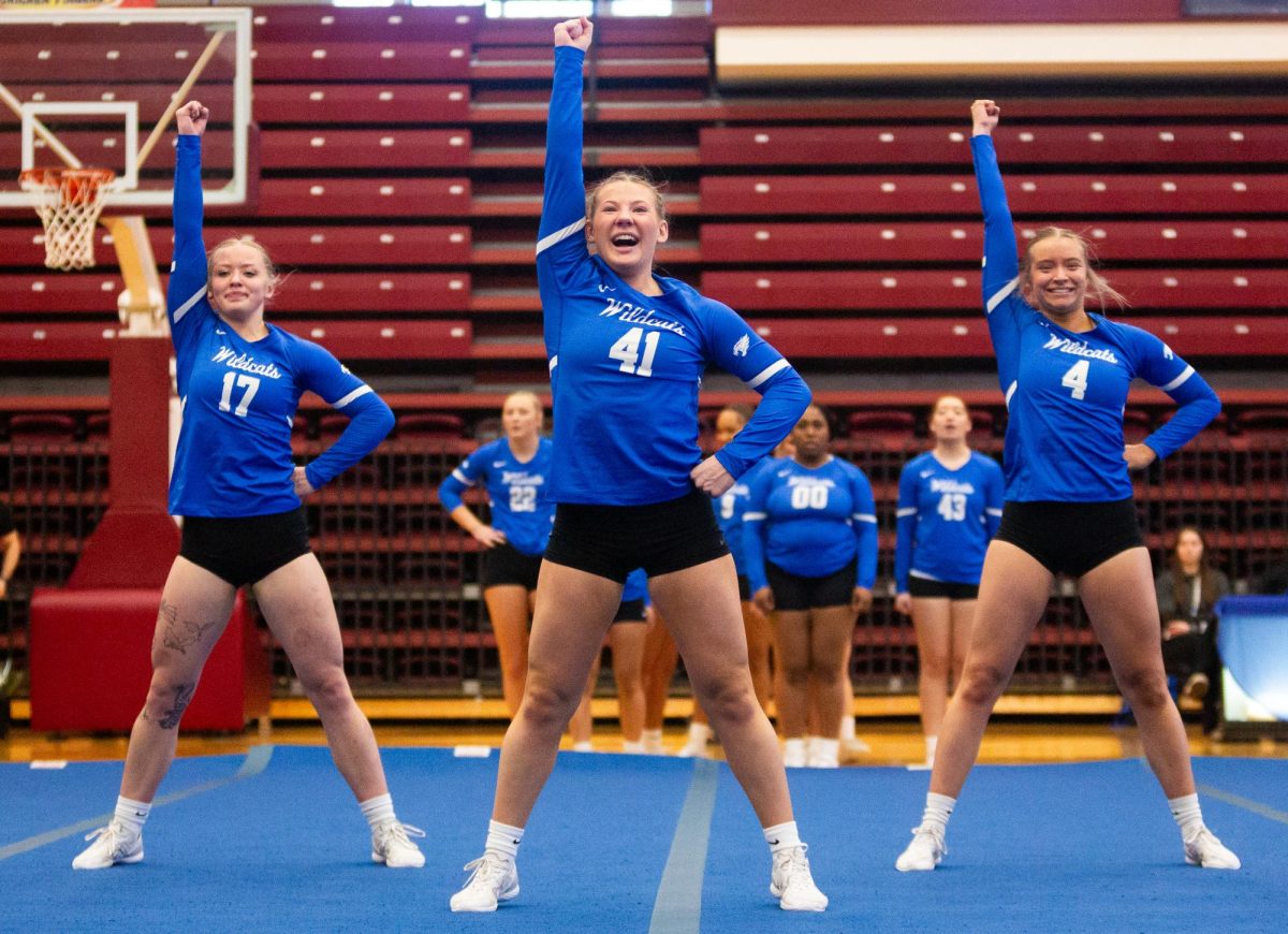 Members of the Kentucky STUNT team compete during the Kentucky vs. Alma STUNT game on Saturday, February 3, 2024, at the Clive M. Beck Center in Lexington, Kentucky. Alma won 17-13. Photo by Brady Saylor | Staff