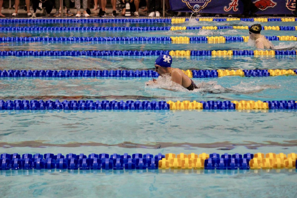 A swimmer competes during the 2024 SEC Mens and Womens Swimming & Diving Championships on Wednesday, Feb. 21, 2024 at the James E. Martin Aquatic Center in Auburn, Alabama. Photo by Jenna Lifshen | Staff