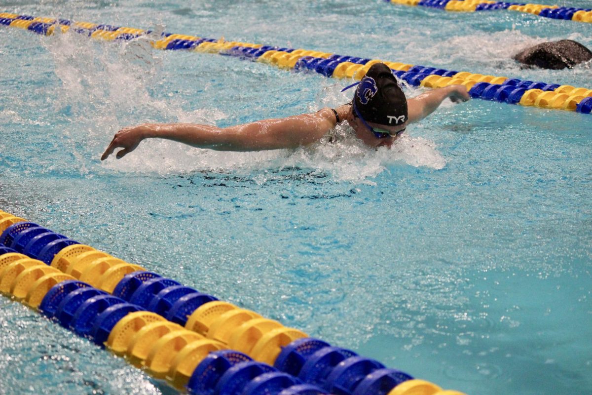 A Kentucky swimmer competes during the 2024 SEC Mens and Womens Swimming & Diving Championships on Thursday, Feb. 22, at the James E. Martin Aquatic Center in Auburn, Alabama. Photo by Jenna Lifshen | Staff