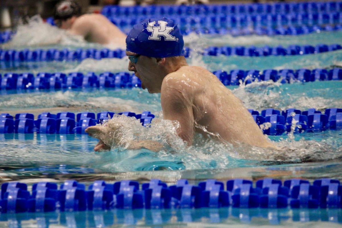 A Kentucky swimmer competes during the 2024 SEC Mens and Womens Swimming & Diving Championships on Saturday, Feb. 24, 2024, at the James E. Martin Aquatic Center in Auburn, Alabama. Photo by Jenna Lifshen | Staff