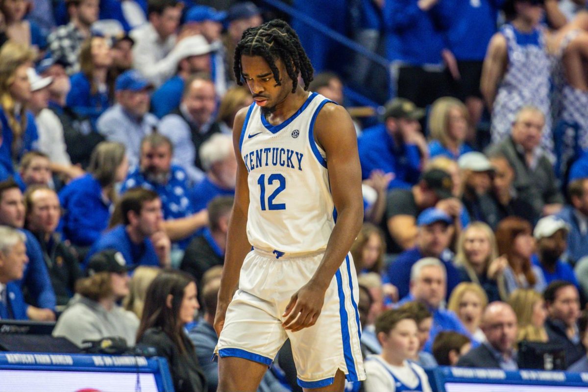 Kentucky guard Antonio Reeves reacts to a basket during the Kentucky vs. Tennessee men’s basketball game on Saturday, Feb. 3, 2024, at Rupp Arena in Lexington, Kentucky. Photo by Isaiah Pinto | Staff