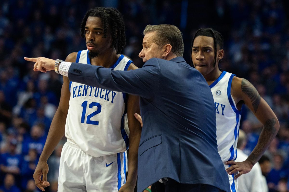 Kentucky head coach John Calipari instructs players during the Kentucky vs. Tennessee mens’s basketball game on Wednesday, Feb. 3, 2024, at Rupp Arena in Lexington, Kentucky. Kentucky lost 103-92. Photo by Isaiah Pinto | Staff