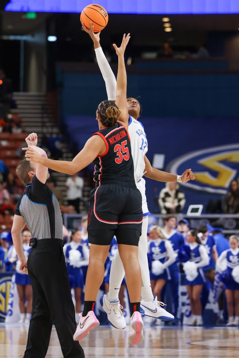 Kentucky forward Ajae Petty goes up for the ball during the Kentucky vs Georgia women’s basketball game on Wednesday, Mar. 6, 2024, at Bon Secours Wellness Arena in Greenville, South Carolina. Kentucky won 64-50. Photos by Sydney Yonker | Staff