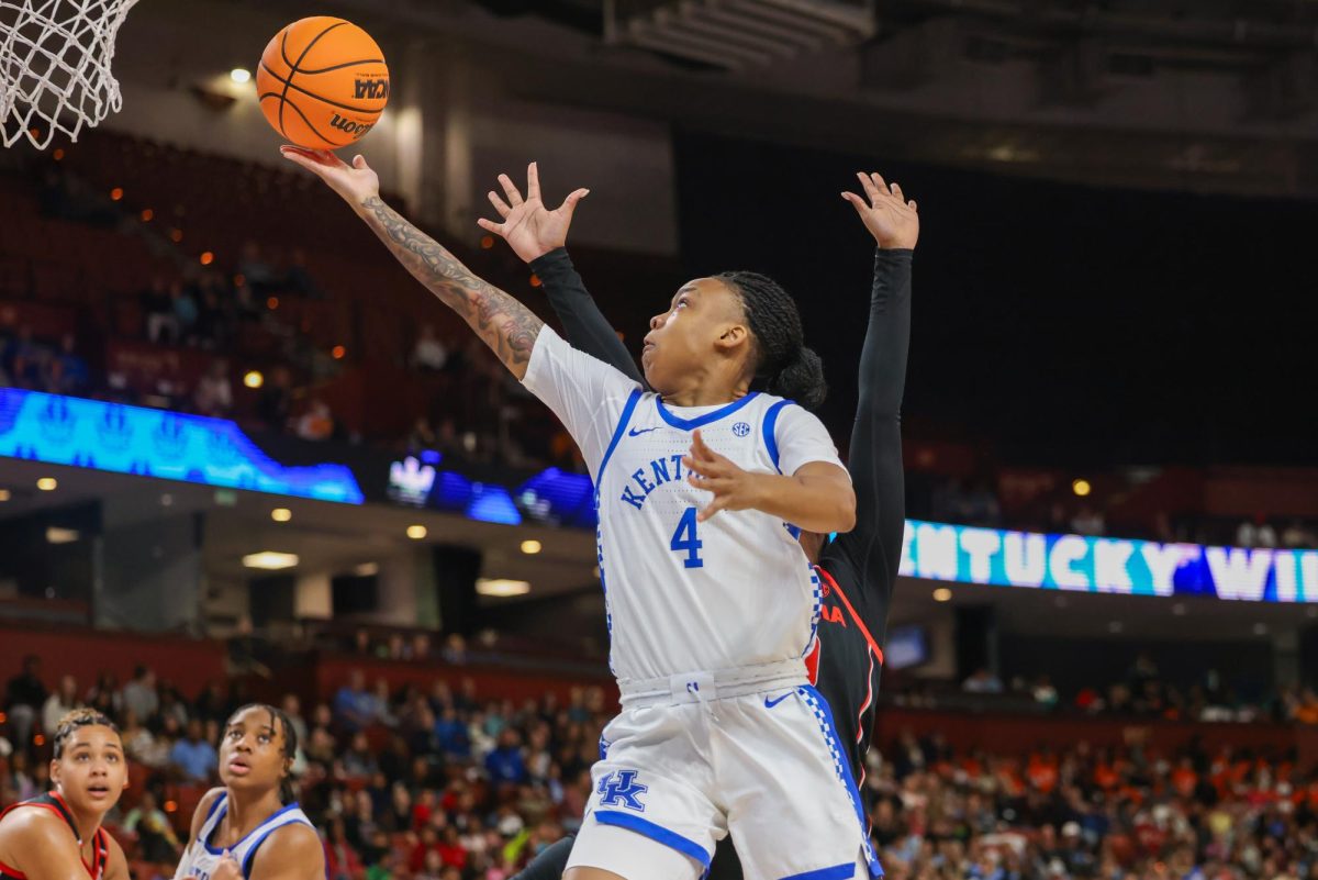 Kentucky guard Eniya Russell goes up with the ball during the Kentucky vs Georgia women’s basketball game on Wednesday, Mar. 6, 2024, at Bon Secours Wellness Arena in Greenville, South Carolina. Kentucky won 64-50. Photos by Sydney Yonker | Staff