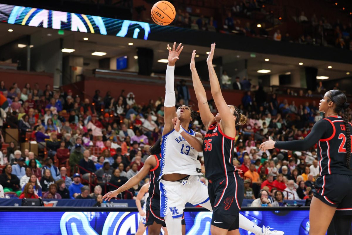 Kentucky forward Ajae Petty goes up with the ball during the Kentucky vs Georgia women’s basketball game on Wednesday, Mar. 6, 2024, at Bon Secours Wellness Arena in Greenville, South Carolina. Kentucky won 64-50. Photos by Sydney Yonker | Staff