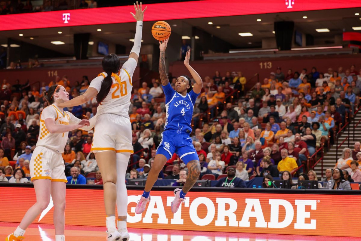 Kentucky guard Eniya Russell shoots the ball during the Kentucky vs Tennessee women’s basketball on Thursday, Mar. 7, 2024, at Bon Secours Wellness Arena in Greenville, South Carolina. Kentucky lost 62-76. Photo by Sydney Yonker | Staff