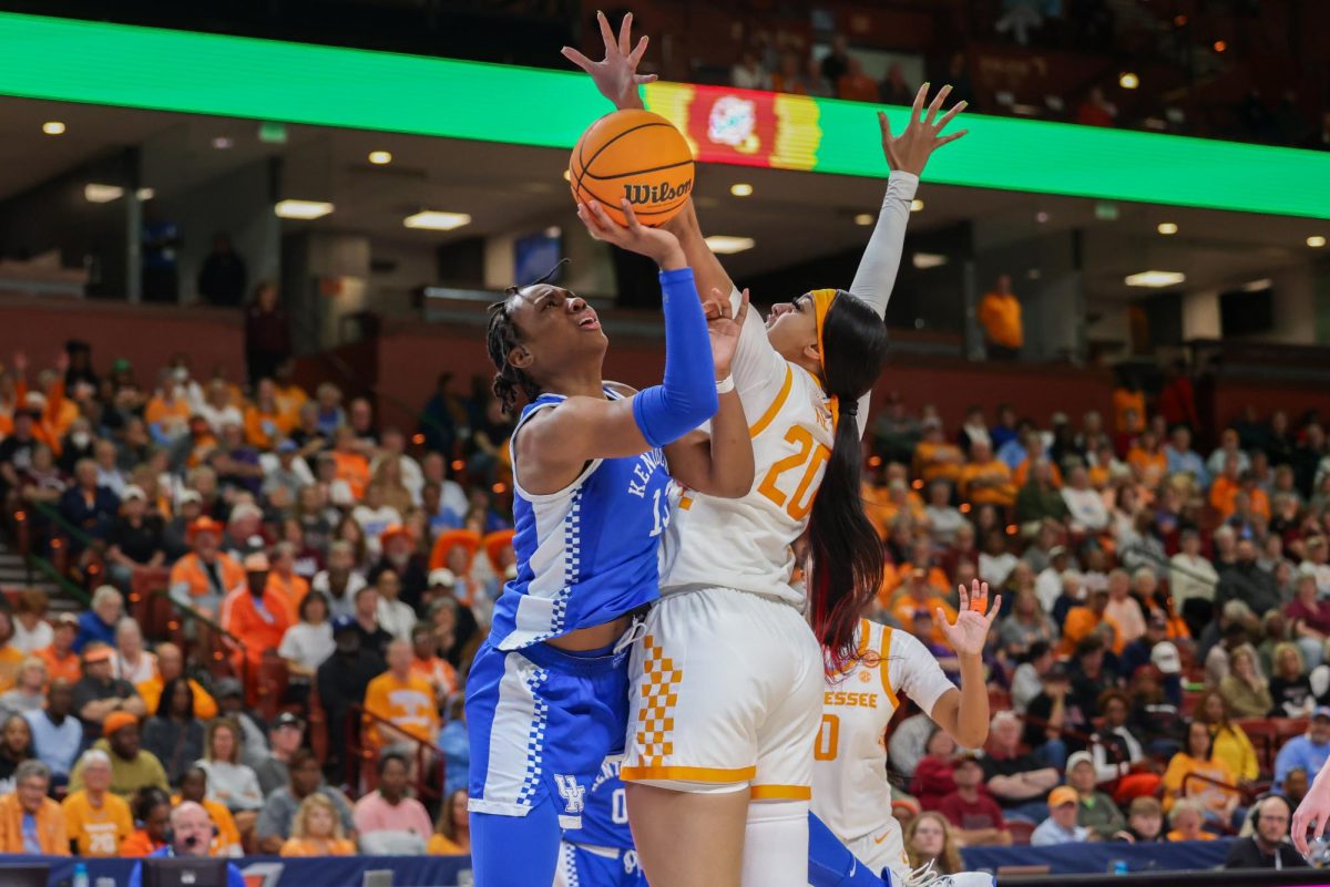Kentucky forward Ajae Petty goes up with the ball during the Kentucky vs Tennessee women’s basketball on Thursday, Mar. 7, 2024, at Bon Secours Wellness Arena in Greenville, South Carolina. Kentucky lost 62-76. Photo by Sydney Yonker | Staff