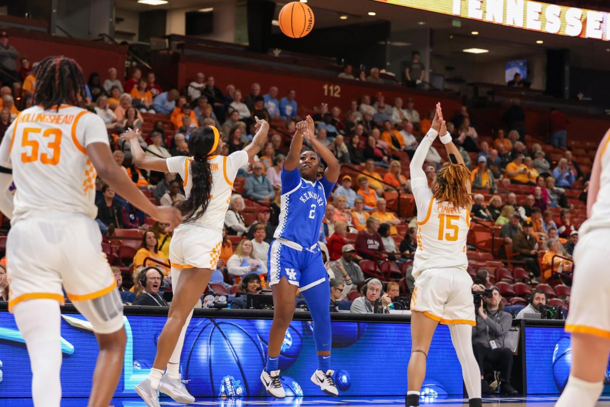 Kentucky guard Saniah Tyler shoots the ball during the Kentucky vs Tennessee women’s basketball on Thursday, Mar. 7, 2024, at Bon Secours Wellness Arena in Greenville, South Carolina. Kentucky lost 62-76. Photo by Sydney Yonker | Staff