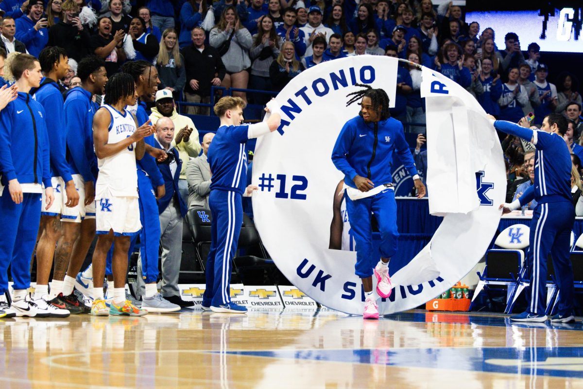 Kentucky guard Antonio Reeves is announced during Senior Night before` the Kentucky men’s basketball game vs. Vanderbilt on Wednesday, March 6, 2024, at Rupp Arena in Lexington, Kentucky. Kentucky won 93-77. Photo by Abbey Cutrer | Staff