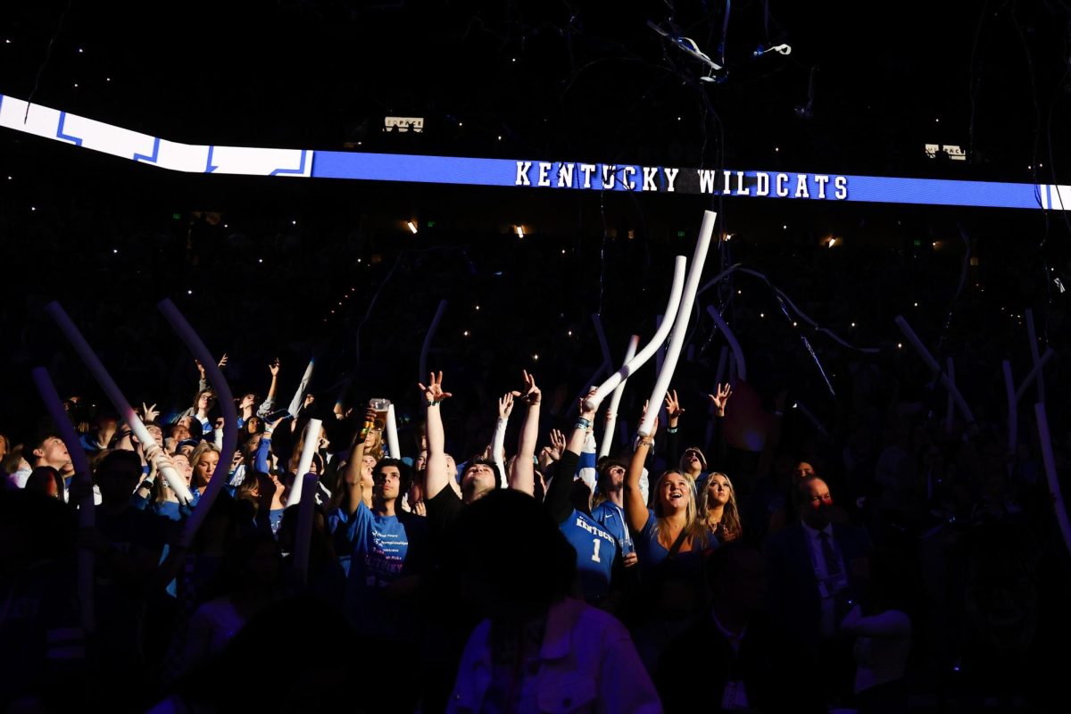 Kentucky’s student section cheers before the Kentucky men’s basketball game vs. Vanderbilt on Wednesday, March 6, 2024, at Rupp Arena in Lexington, Kentucky. Kentucky won 93-77. Photo by Abbey Cutrer | Staff