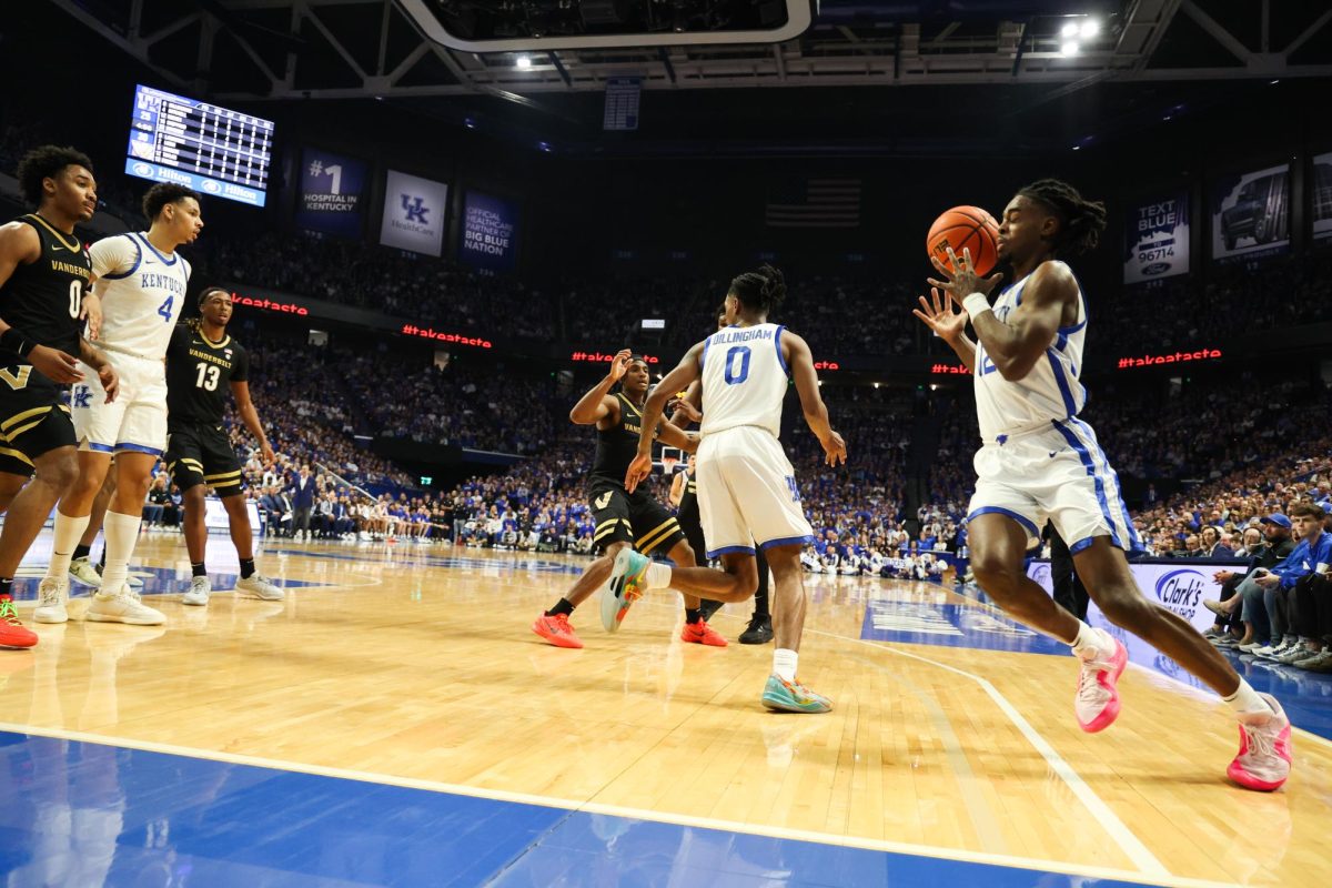 Kentucky guard Antonio Reeves holds the ball during the Kentucky men’s basketball game vs. Vanderbilt on Wednesday, March 6, 2024, at Rupp Arena in Lexington, Kentucky. Kentucky won 93-77. Photo by Abbey Cutrer | Staff