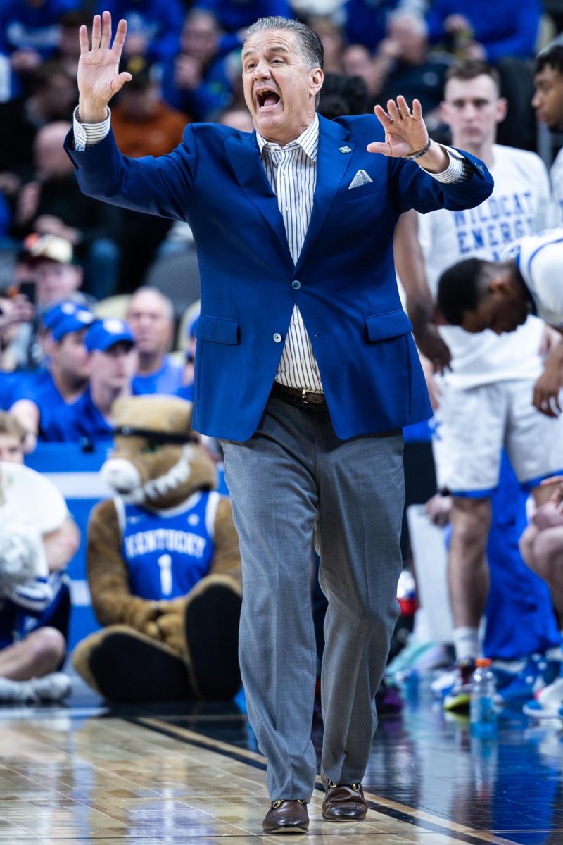 Kentucky head coach John Calipari yells at his team during the No. 3 Kentucky vs. No. 14 Oakland mens basketball game in the first round of the NCAA Tournament on Thursday, March 21, 2024, at the PPG Paints Arena in Pittsburgh, Pennsylvania. Kentucky lost 80-76. Photo by Samuel Colmar | Staff