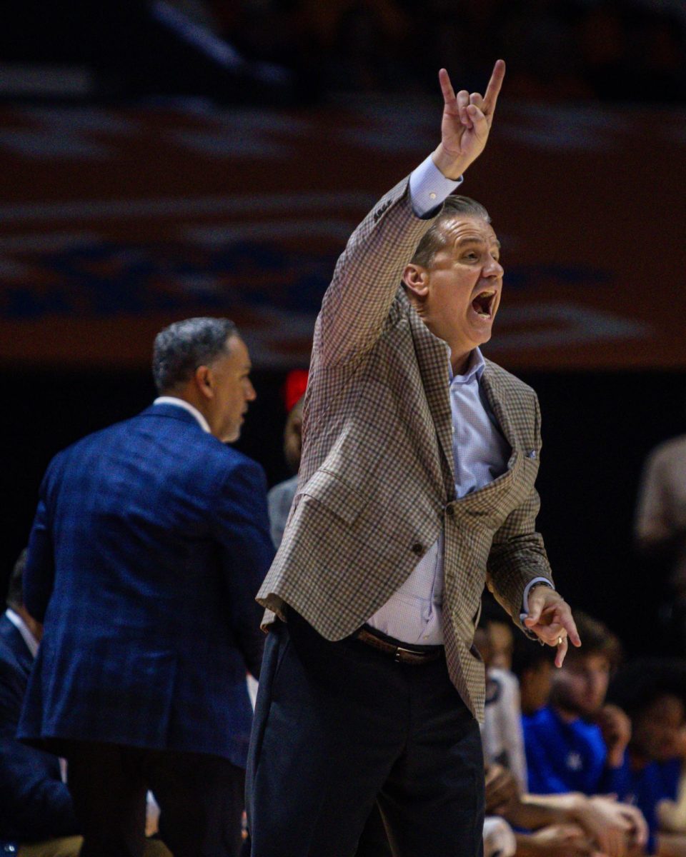 Kentucky head coach John Calipari instructs the offense during the Kentucky men’s basketball game vs. Tennessee on Saturday, March 9, 2024, at the Food City Center in Knoxville, Tennessee. Kentucky won 85-81. Photo by Isaiah Pinto | Staff