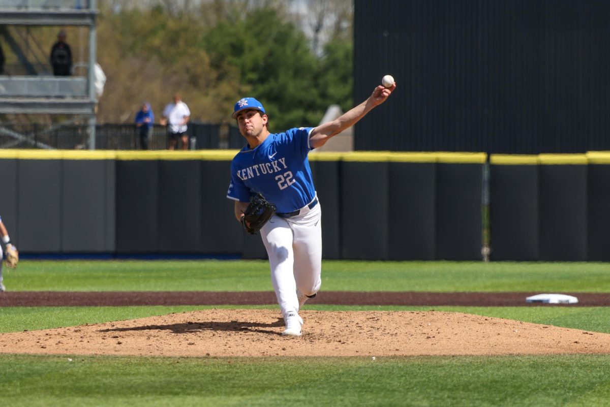Kentucky pitcher Dominic Niman pitches the ball during the Kentucky vs Alabama baseball game on Saturday, April 6, 2024, at Kentucky Proud Park in Lexington, Kentucky. Kentucky won 7-0. Photo by Sydney Yonker | Staff